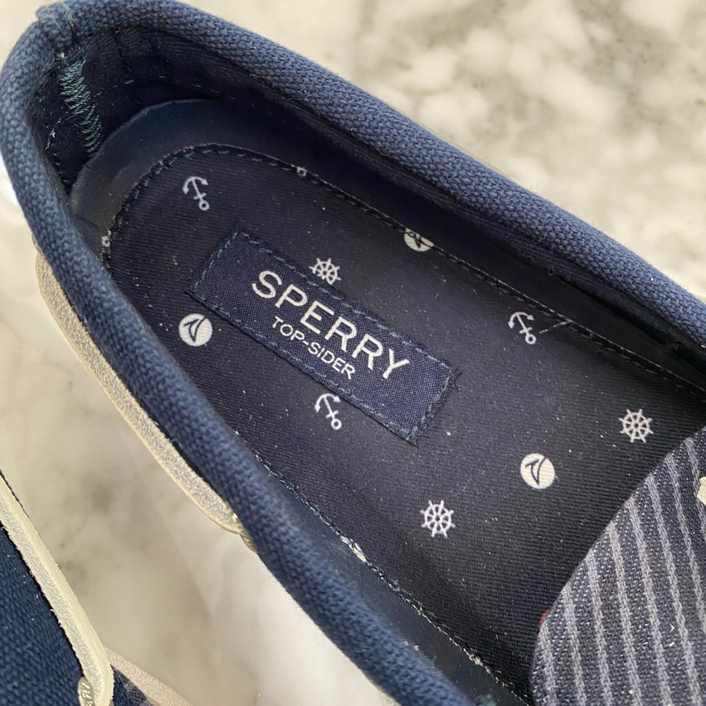 Sperry Top Sider Men's Navy Striped Boat Shoes - Picture 5 of 5